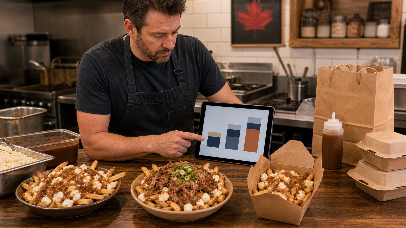 Canadian poutine price floor dashboard comparing classic, loaded, and takeout poutine costs