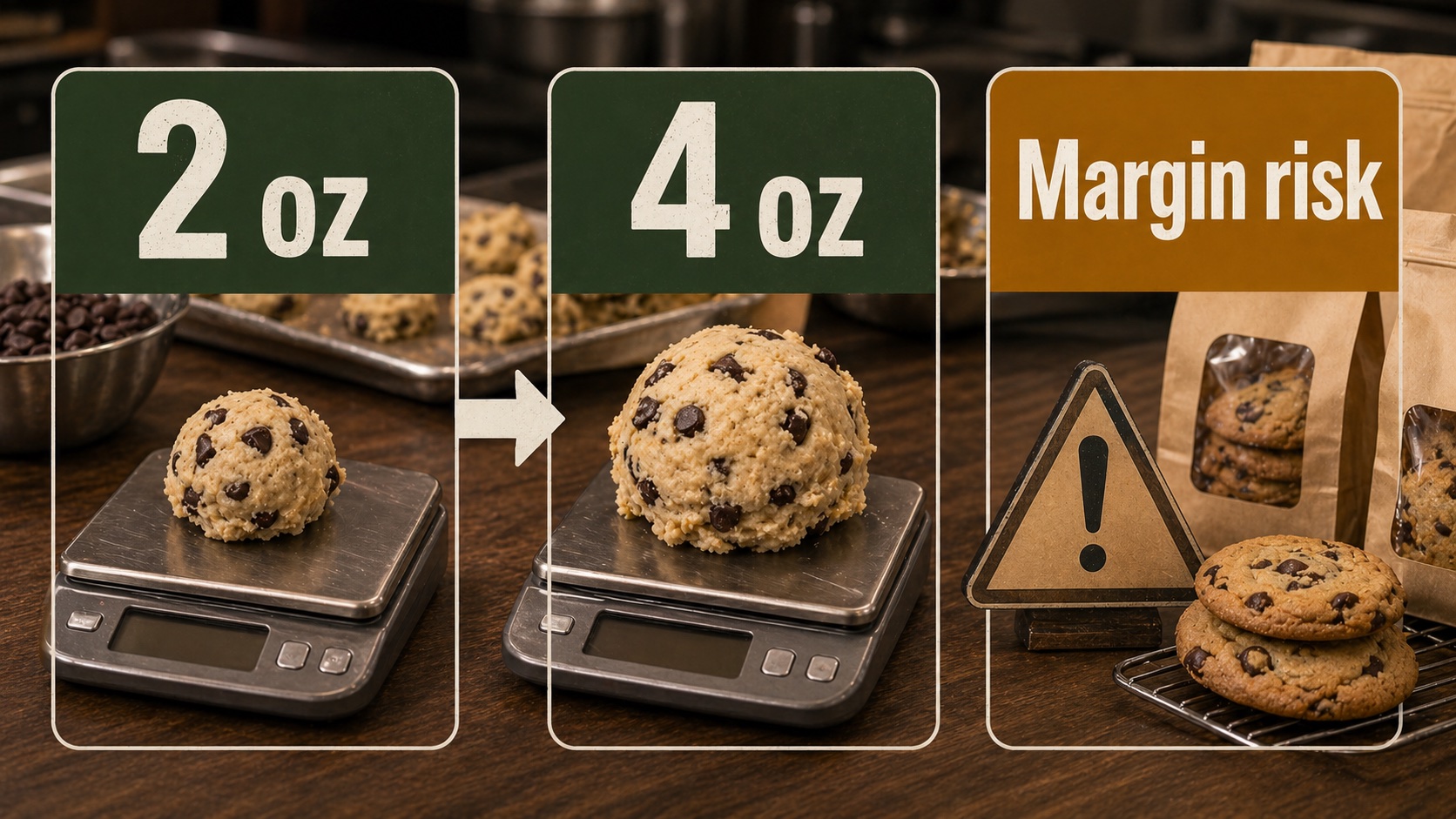 Cookie portion creep from 2 oz to 4 oz and the margin risk for a cookie shop