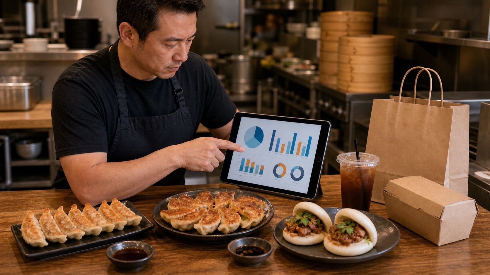 Dumpling shop menu price floor dashboard comparing 8-piece plate, pan-fried order, and bao combo costs