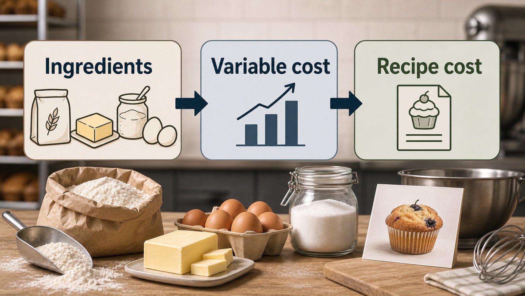 Ingredients flowing into variable cost and recipe cost for bakery cost classification