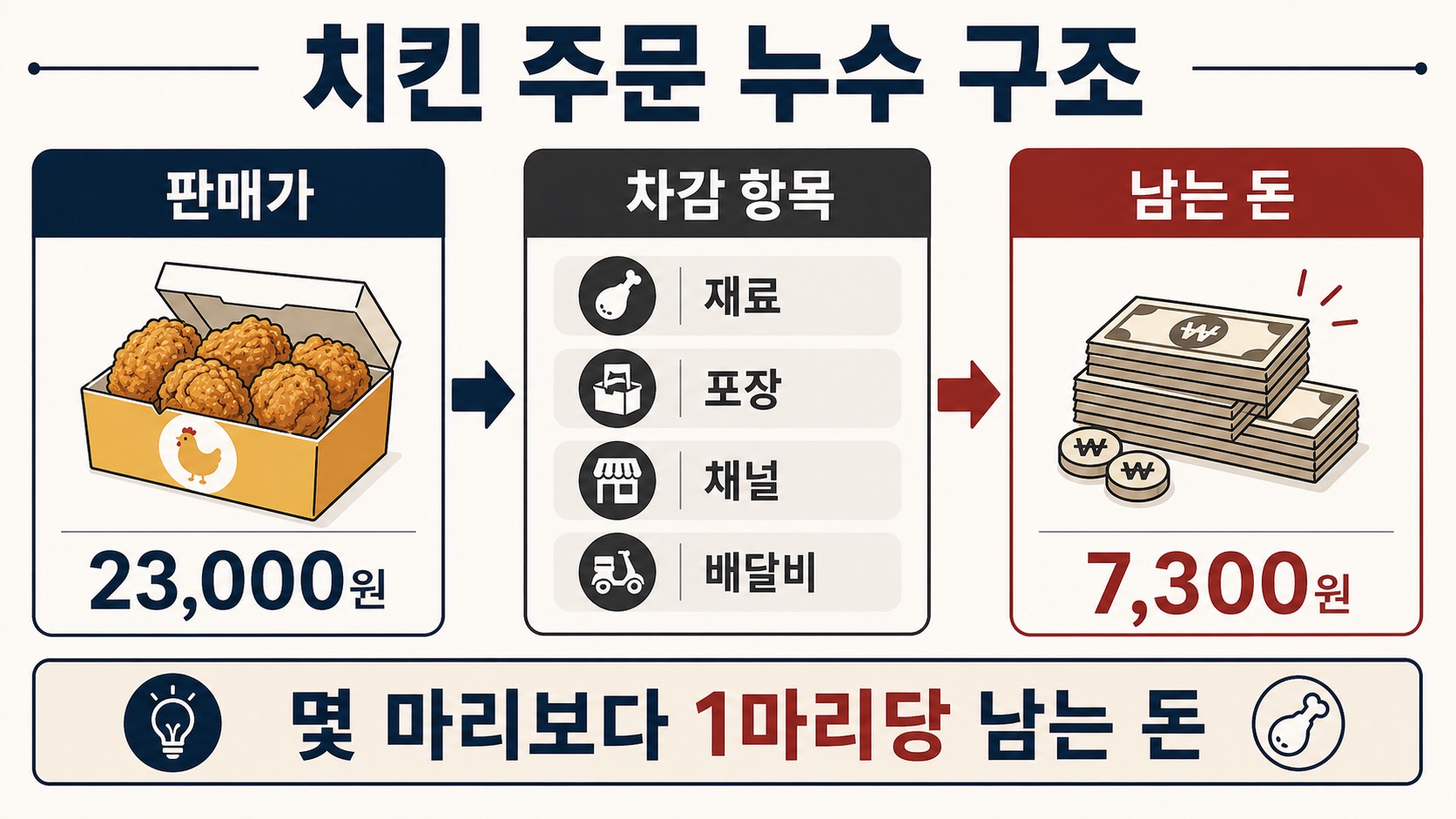치킨 주문은 판매가에서 재료, 포장, 채널, 배달비가 빠진 뒤 남는 돈을 봐야 한다