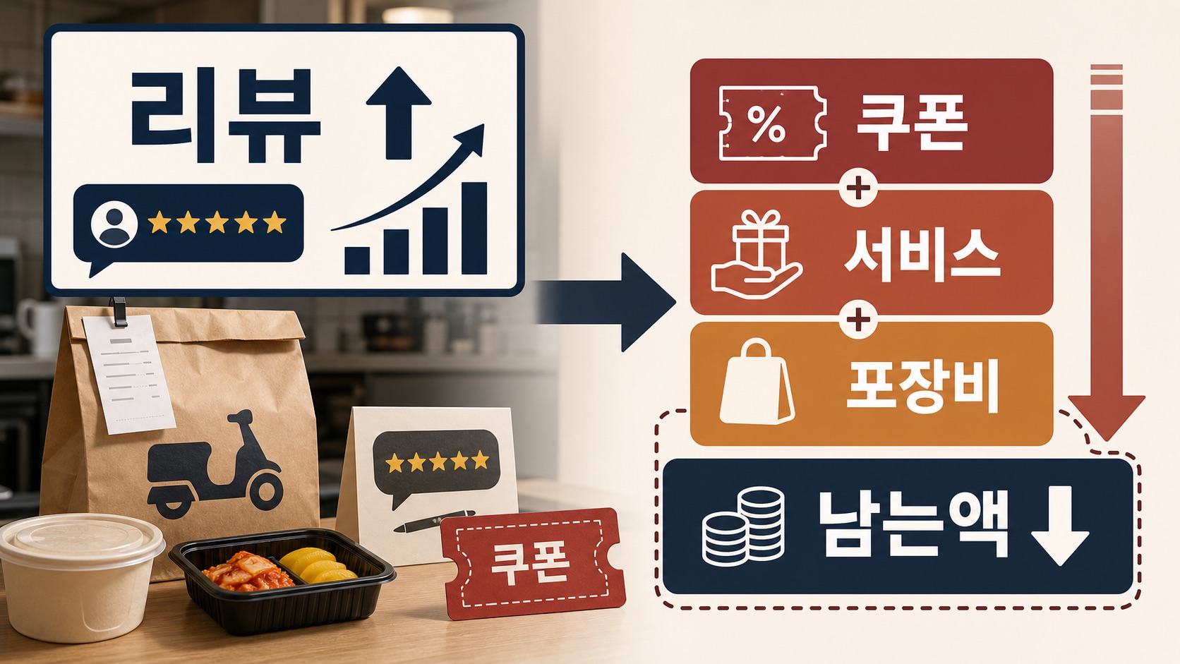 리뷰가 늘어도 쿠폰, 서비스, 포장비가 쌓이면 주문당 남는액이 줄어드는 구조